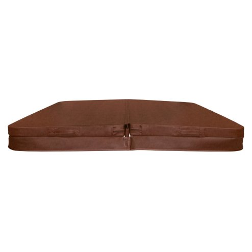 Hot Tub Cover Spa Lid 2m x 2m Square Brown Hard Top Weatherproof PVC Leather Foam 25KG/m3 Density Galvanized C-Channel UV Mildew Flame Resistant 4 x Lock Down Straps With Keys 6 x Lifting Handles
