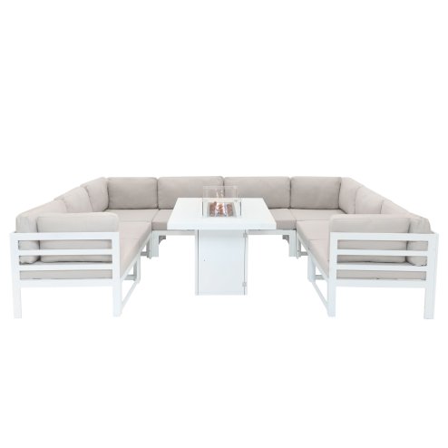 Modular Garden Furniture Set With Fire Pit - White
