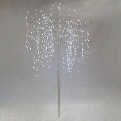 Monster Shop 6 FT Willow Tree White 400 LED Warm White Lights with Metal Square Base 180cm Christmas Garden Ornaments for Home Xmas Display Decoration Indoor/Outdoor