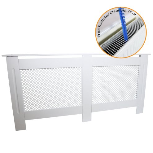 Radiator Cover White MDF Trellised Grill Modern Cabinet Shelf 1720mm
