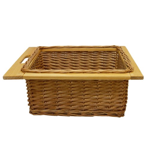 2 x Pull out Wicker Basket Drawer 500mm Kitchen Storage Solution Larder Base Unit Cupboard with Handle Rustic Beech Wood Farmhouse Style 100% Handmade Rattan FREE Fixing Kit Included