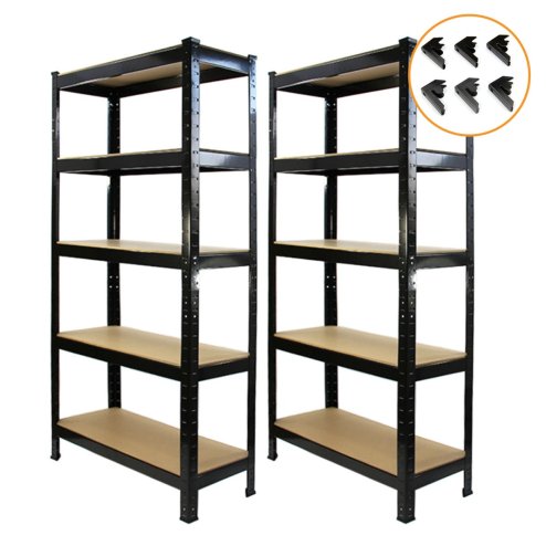 2 x Black Racking Bay Unit 5 Tier Heavy Duty Steel Metal 150kg capacity Per Shelf Garage Shelves Storage Warehouse Shed Workshop Boltless Shelving 75cm x 150cm x 30cm Free Bay Connectors