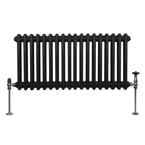 Traditional 2 Column Radiator 300mm x 832mm Modern Central Heating Heater Matt Black Carbon Steel Horizontal Wall Mounted Kitchen Living Room Bathroom FREE Cleaning Brush Fixing Kit & Brackets