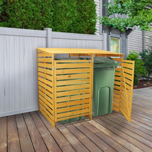 Double Wheelie Bin Storage Shed Store Hideaway Wooden Dustbin Trash Cupboard Outdoor Timber Cover Hinged Lid Lockable Latched Chain Recycling Garden FREE Fixing Kit 122cm (H) x 149cm (W) x 92.5cm (D)