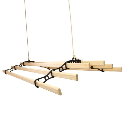 Clothes Airer Ceiling Pulley Maid Traditional Mounted Clothing Dryer 6 Lath Laundry Drying Rack Rail 1.4m Black