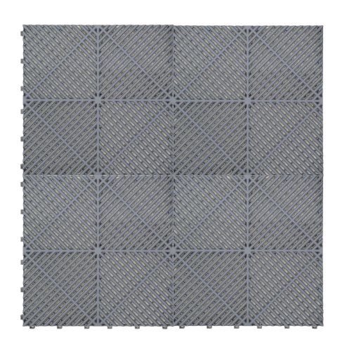 Vented Modular Interlocking Flooring Tiles & Edges 225 x Grey Double Garage Heavy Duty Floor Mat Showroom Workshop Outdoor Polypropylene Anti Slip Weather Resistant Drainage Channels 6m x 6m 36m2