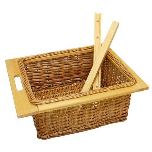2 x Pull out Wicker Basket Drawer 500mm Kitchen Storage Solution Larder Base Unit Cupboard with Handle Rustic Beech Wood Farmhouse Style 100% Handmade Rattan FREE Fixing Kit Included