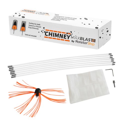 Chimney Cleaning Brush Kit, Drill Powered Cleaner, Rotary Sweeping Brush, 7m, Wood Burner, Fireplace, Flue, Reinforced Nylon Flexible Rods, FREE Storage Bag, FREE Dust Sheet, Includes Drill Adapter & Allen Key