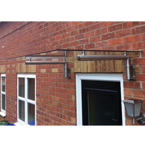 MonsterShop 1200 x 800mm Glass Canopy, 4 Stainless Steel Brackets, Front/Back Door Porch Shelter