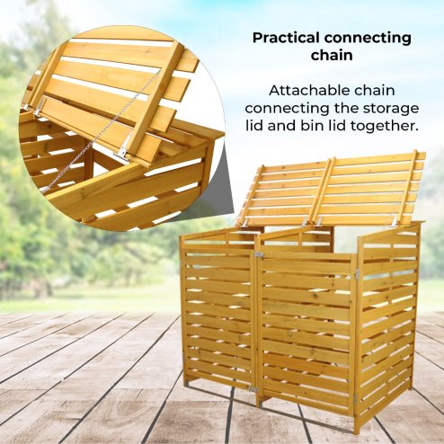 Double Wheelie Bin Storage Shed Store Hideaway Wooden Dustbin Trash Cupboard Outdoor Timber Cover Hinged Lid Lockable Latched Chain Recycling Garden FREE Fixing Kit 122cm (H) x 149cm (W) x 92.5cm (D)