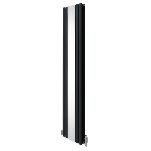 Oval Panel Radiator With Mirror 1800mm x 380mm & TRV Chrome Valves Designer Double Column Vertical Anthracite Grey Carbon Steel Wall Mounted Kitchen Living Room Cleaning Brush Fixing Kit & Brackets