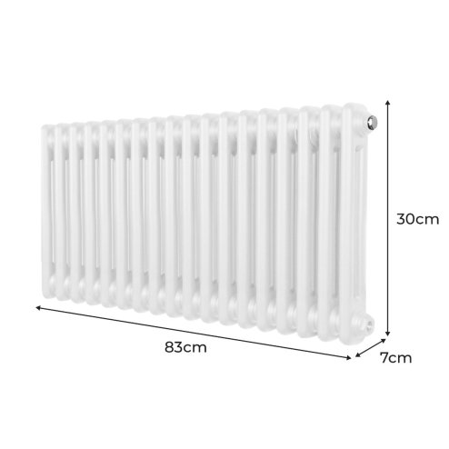 Traditional 2 Column Radiator 300mm x 832mm Modern Central Heating Heater Gloss White Carbon Steel Horizontal Wall Mounted Kitchen Living Room Bathroom FREE Cleaning Brush Fixing Kit & Brackets