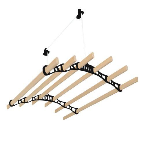 Clothes Airer Ceiling Pulley 6 Lath 0.9m Black Maid Traditional Mounted Clothing Dryer Victorian Clothes Horse Laundry Drying Rack Extendable Cast Iron Varnished Pine Kitchen Utility FREE Fixing Kit