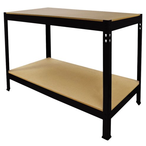 Workbench Garage Table Metal Storage Shelving DIY Tools Heavy Duty Work Bench Workshop Shed / 2 Shelves 90cm x 100cm x 60cm / Black