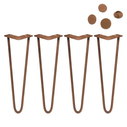 4Pcs Hairpin Table Legs DIY Furniture Industrial Style Desk Heavy-duty Sturdy Weld Steel Metal With FREE Protector Feet And Screw Pack Antique Copper 2 Prong Rods 16 Inch Height 10mm Thickness