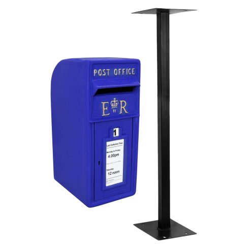 Royal Mail Post Box Scottish with Floor Stand ER Cast Iron Wall Mounted Wedding Authentic Pillar Replica Lockable Post Office Letter Box Blue