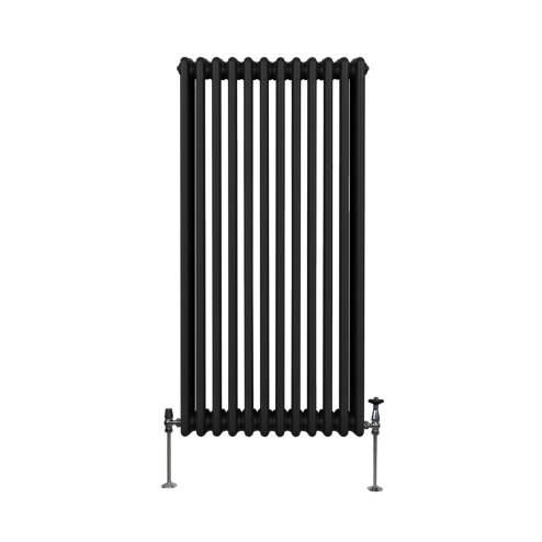 Traditional 3 Column Radiator 1500mm x 562mm Modern Central Heating Heater Matt Black Carbon Steel Vertical Wall Mounted Kitchen Living Room Bathroom Cleaning Brush Fixing Kit & Brackets