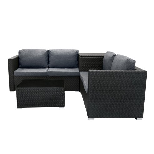 Rattan Modular 6 Piece Furniture Set & 996L Storage Box – Black