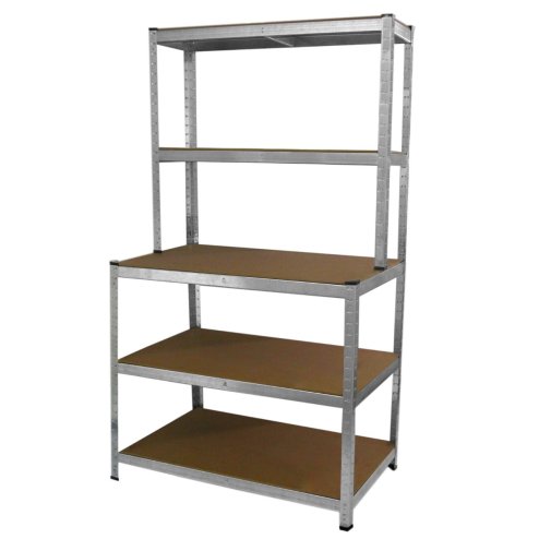2 x Silver Racking Bay Units 5 Tier & Workbench Shelving Unit Heavy Duty Steel 175/ 180kg Capacity Per Shelf Garage Shelves Storage Warehouse Shed Workshop Boltless 90 x 30 x 180cm Free Rubber Mallet