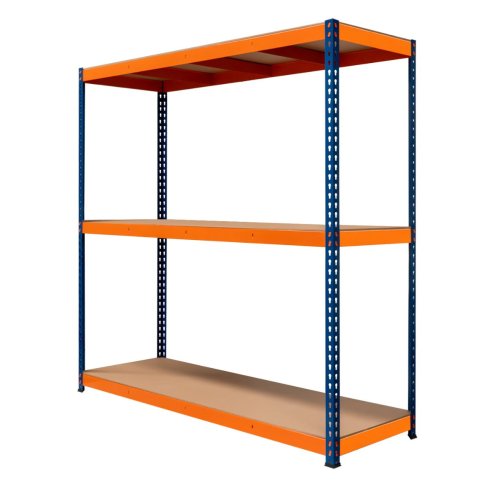 Garage Racking S-Rax Shelving Unit 3 Shelf 180cm x 180cm x 60cm Rack Heavy Duty Steel 300kg Capacity Per Shelf Adjustable Layout Boltless Assembly Rubber Feet 3 Reinforced Support Bars Warehouse