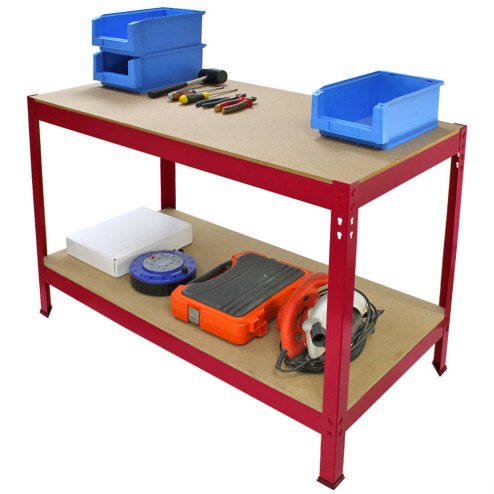Work Bench Garage Table / Metal Storage Shelving DIY Tools Heavy Duty Workbenches Workshop Shed / 2 Shelves 90cm x 120cm x 60cm
