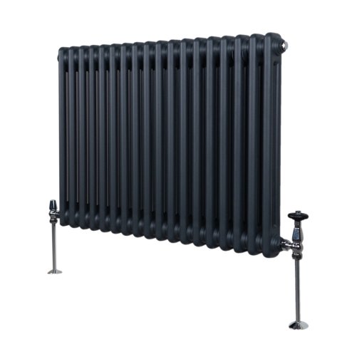 Traditional 2 Column Radiator 600mm x 832mm Modern Central Heating Heater Anthracite Matt Grey Carbon Steel Horizontal Wall Mounted Kitchen Living Room Bathroom Cleaning Brush Fixing Kit & Brackets