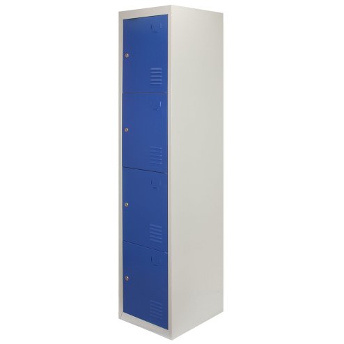 MonsterShop 3 x Metal Lockers, 4 Door Storage, Blue & Grey Metal Lockable Unit, School Staff Gym Changing Room