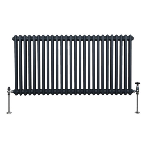 Traditional 2 Column Radiator 600mm x 1192mm Modern Central Heating Heater Matt Anthracite Grey Carbon Steel Horizontal Wall Mounted Kitchen Living Room Bathroom Cleaning Brush Fixing Kit & Brackets