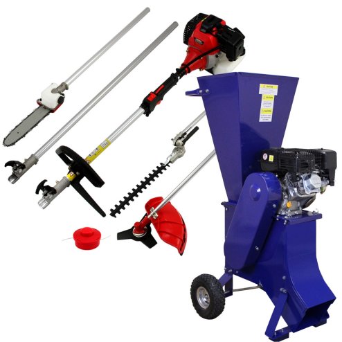 5 in 1 Multi Tool 52cc & 15HP Wood Chipper Petrol Shredder Mulcher Garden Brush Grass Cutter Chainsaw Hedge Trimmer Strimmer Powerful 420cc 3600rpm 4 Stroke Heavy Duty Tool Kit & Protective Equipment