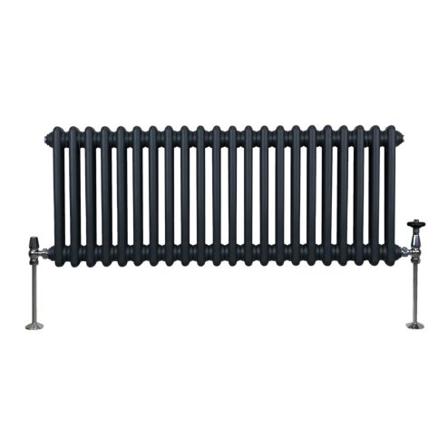 Traditional 2 Column Radiator 300mm x 1012mm Modern Central Heating Heater Anthracite Matt Grey Carbon Steel Horizontal Wall Mounted Kitchen Living Room Bathroom Cleaning Brush Fixing Kit & Brackets
