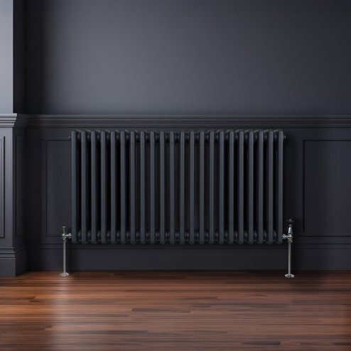 Traditional 3 Column Radiator 600mm x 1012mm Modern Central Heating Heater Matt Anthracite Grey Carbon Steel Horizontal Wall Mounted Kitchen Living Room Bathroom Cleaning Brush Fixing Kit & Brackets