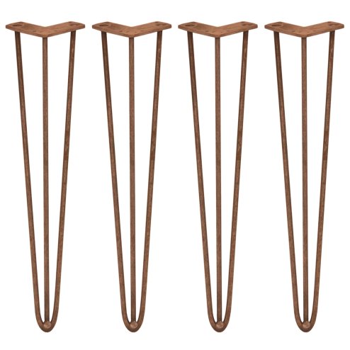 4Pcs Hairpin Table Legs DIY Furniture Industrial Upcycle Style Heavy-duty Sturdy Welded Metal Steel With FREE Screw Pack And Protector Feet Antique Copper 3 Prong Rods 28 Inch Height 10mm Thickness