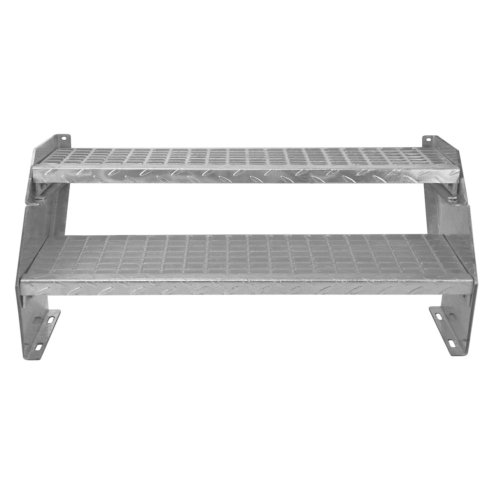 Metal Staircase 2 Section Adjustable Height 90cm / 900mm Wide Galvanised Steel Silver 2 Steps Weatherproof Grate Step Outdoor Garden Patio Modular Stairs 5mm Rod Thickness FREE Fixing Kit