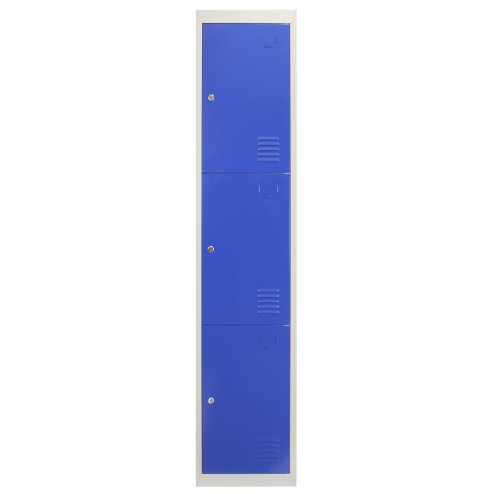 MonsterShop 3 x Blue 3 Door Metal Storage Lockers, Blue & Grey Steel Lockable Unit, Gym Changing Room School Staff Locker
