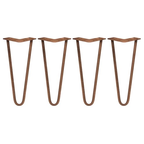 4Pcs Hairpin Table Legs Heavy-duty Industrial DIY Furniture Steel Sturdy Metal With FREE Protector Feet And Screw Pack Antique Copper 2 Prong Rods 12 Inch Height 12mm Thickness
