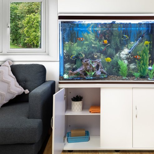 MonsterShop Fish Tank Aquarium & Starter Accessories, White Cabinet Natural Gravel, 4ft 300L