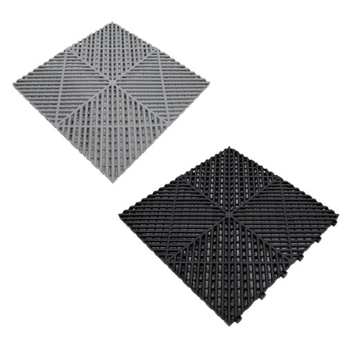 Vented Modular Interlocking Flooring Tiles & Edges 120 Black & 120 Grey Double Garage Heavy Duty Floor Mat Showroom Workshop Outdoor Polypropylene Anti Slip Weather Resistant Drainage 6m x 6m 36m2
