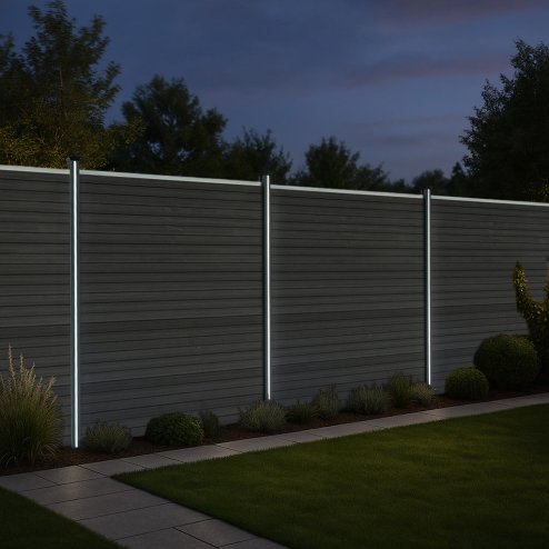 Composite Fence Panel x 10 & LED Posts x 11 - Grey
