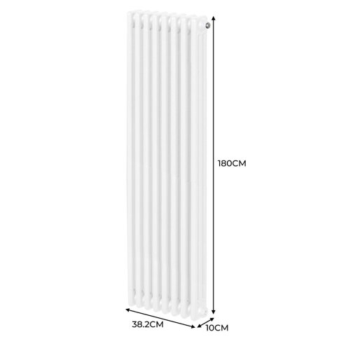 Traditional 3 Column Radiator 1800mm x 382mm Modern Central Heating Heater Gloss White Carbon Steel Vertical Wall Mounted Kitchen Living Room Bathroom Cleaning Brush Fixing Kit & Brackets