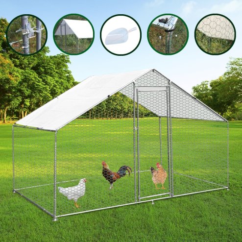 Walk In Chicken Run Cage Coop 4m x 2m x 2m Dog Pen House Kennel Large Metal Enclosure Rabbits Ducks Poultry Roof Cover Shelter Sunshade Pets Outdoor Backyard Farm Animal