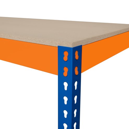 Garage Workbench S-Rax 2 Shelf 120cm x 60cm x 90cm Workstation Heavy Duty Steel Chipboard 300kg Capacity Per Shelf Adjustable Layout Boltless Assembly Rubber Feet Reinforced Support Bar Warehouse