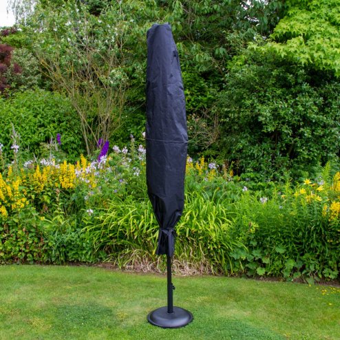 Grey 2.4m LED Tilt Parasol Umbrella Garden Sun Shade Canopy Patio Outdoor 360 Rotation UV Protection Winding Crank Adjustable 32 Solar Power Lights Cool White 8 Ribs 5.5kg FREE Waterproof Rain Cover