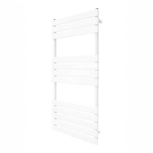 Vertical Towel Radiator Designer Flat Panel 1200mm x 600mm Bathroom Heated Rail Gloss White Central Heating Ladder Heater Wall Mounted Carbon Steel FREE Cleaning Brush Fixing Kit & Brackets