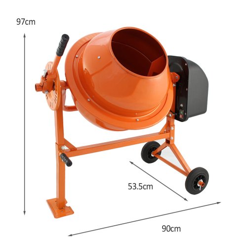 T-Mech 70 Litre Electric Cement Mixer 250W Portable Mortar Concrete Mixing Machine with Wheels / 240V 13A UK Plug