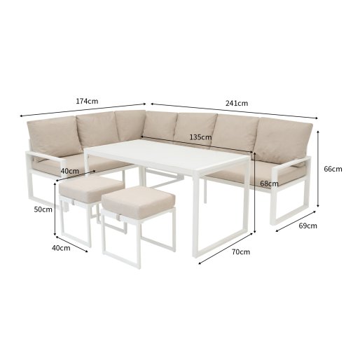 Aluminium Corner Sofa Set With Black Rattan Storage Box - White