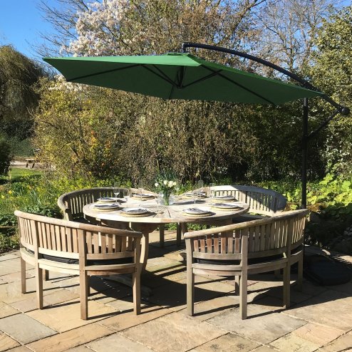 3m Cantilever Garden Parasol Banana Hanging Umbrella Winding Crank Shade Patio Outdoor Sun Shade Tilt UV Protection | Green Square Base