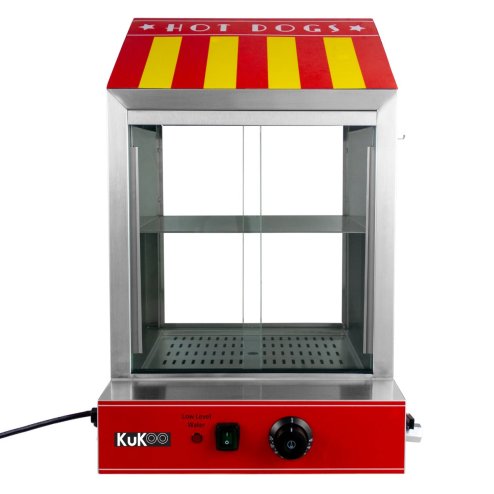 Hot Dog Steamer & Cart Events Hotdog Bun Electric Warmer Stainless Steel Machine Commercial Sliding Glass Doors Removable Shelf 2 Trays Adjustable Thermostat 30C - 110C 2000W Tongs 3 Sauce Bottles