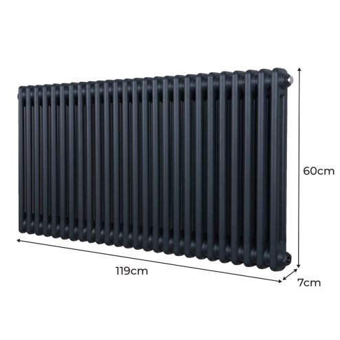 Traditional 2 Column Radiator 600mm x 1192mm Modern Central Heating Heater Matt Anthracite Grey Carbon Steel Horizontal Wall Mounted Kitchen Living Room Bathroom Cleaning Brush Fixing Kit & Brackets