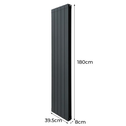 Aluminium Designer Radiator 1800mm x 395mm & TRV Chrome Valves Vertical Double Flat Panel Column Lightweight Modern Heater Matt Anthracite Grey Kitchen Living Room Cleaning Brush Fixing Kit Brackets