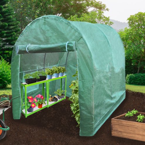 Polytunnel Greenhouse Walk In Galvanised Racking Windows Doors Growhouse PE Cover Gardening Metal Frame Outdoor Storage Garden Tent Vegetable Flower Plant 19mm Diameter | 4 x 2m